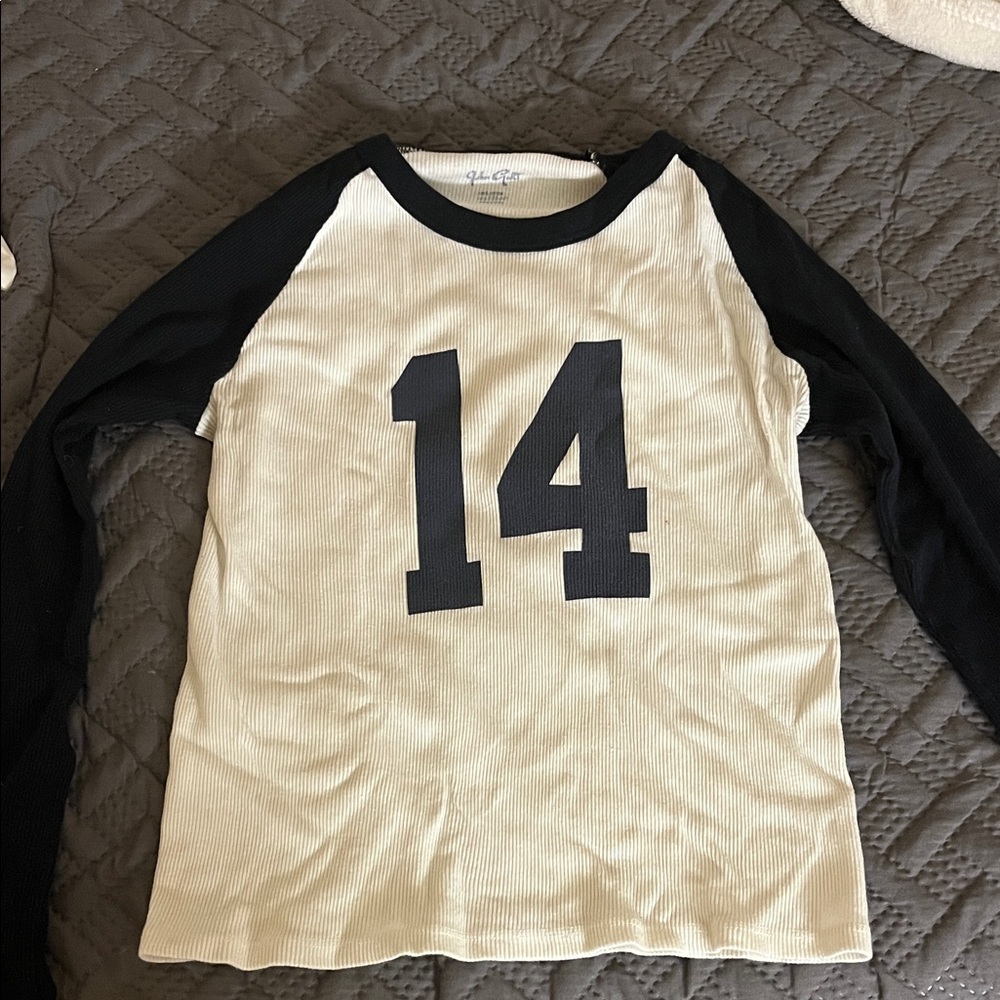 Brandy Melville Navy and Cream Long Sleeve Top